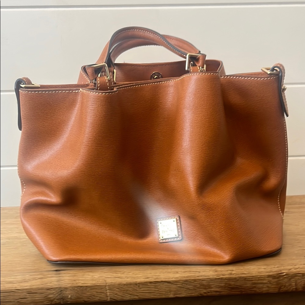 Dooney & Bourke Tan Leather Shoulder Bag with Polished Finish